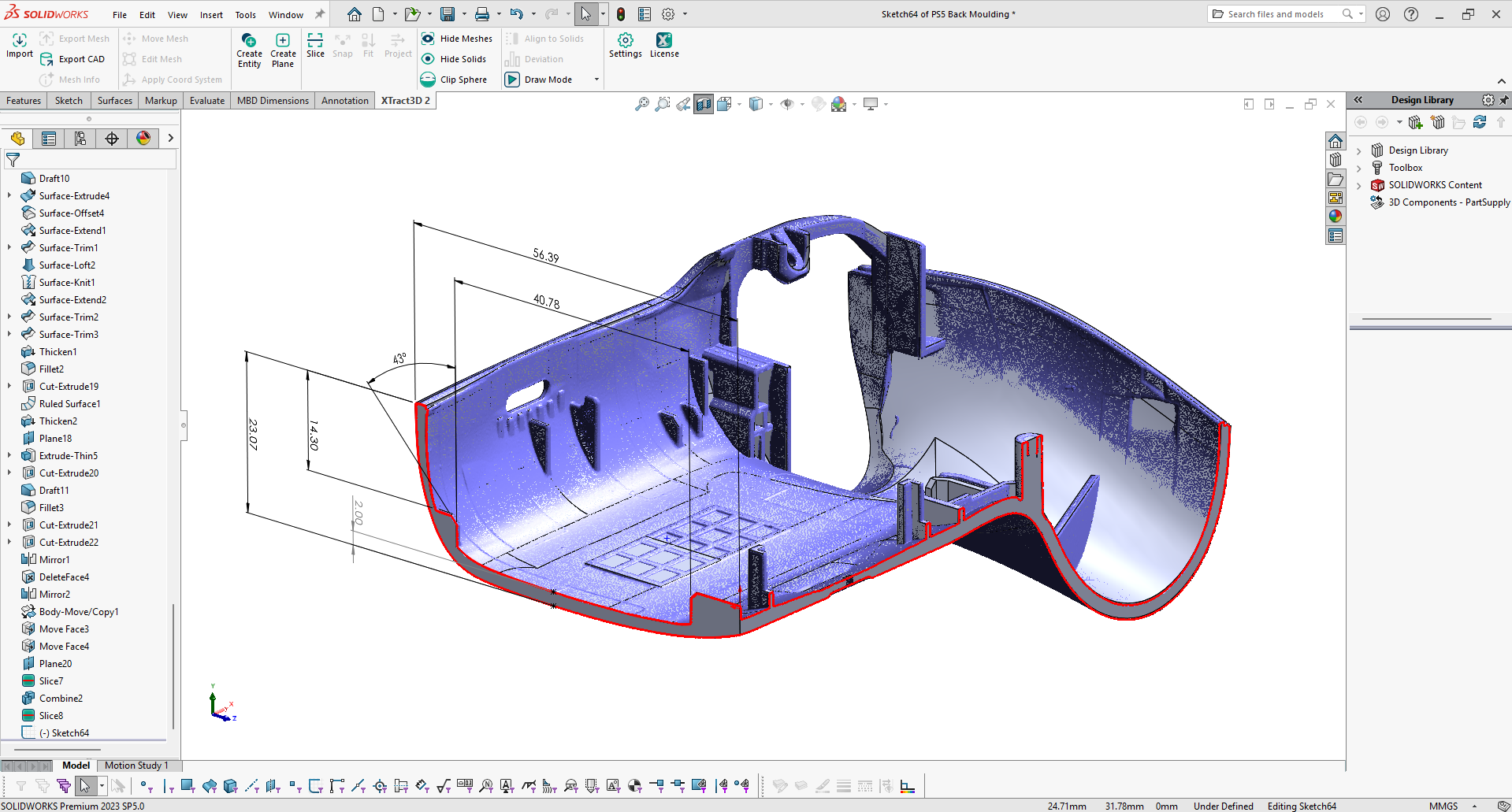 Xtract3D 2 interface extracting CAD from scan data