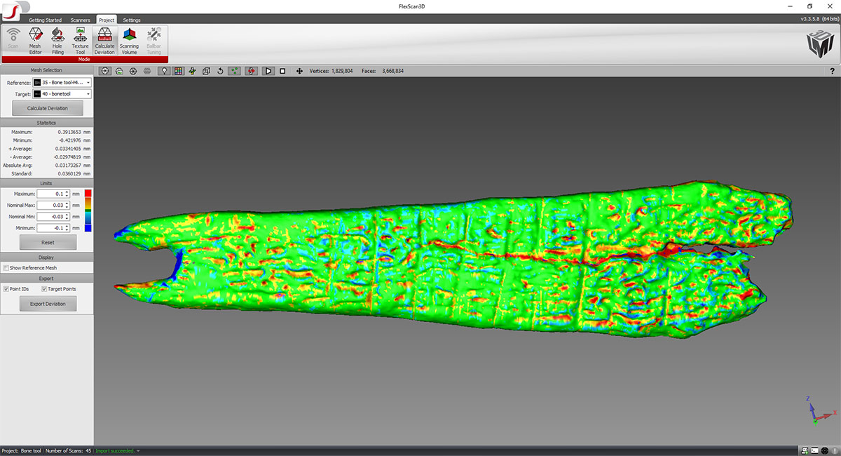 deviation analysis between 3d scanner and microCT scan